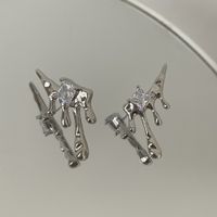 Water Drops Flow Metal Square Zircon Silver Stud Earrings main image 1