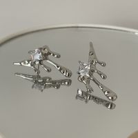 Water Drops Flow Metal Square Zircon Silver Stud Earrings main image 4