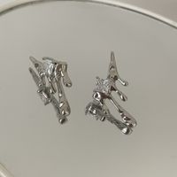Water Drops Flow Metal Square Zircon Silver Stud Earrings main image 5