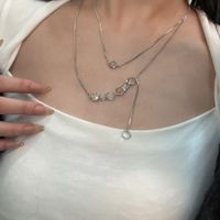 Simple Transparent Bead Necklace Fashion Double-layer Alloy Clavicle Chain Bracelet Earrings Set main image 2