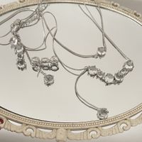 Simple Transparent Bead Necklace Fashion Double-layer Alloy Clavicle Chain Bracelet Earrings Set main image 4
