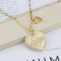 Fashion Heart-shaped Pendant Copper Gold-plated Heartbeat Inlaid Zirconium Necklace main image 1
