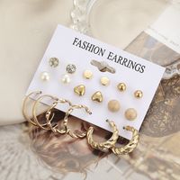 Creative Simple Pearl Peach Heart Twisted Twill C-shaped Stud Earrings Set 9 Pieces main image 3