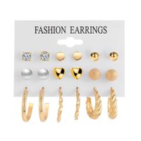 Creative Simple Pearl Peach Heart Twisted Twill C-shaped Stud Earrings Set 9 Pieces main image 6