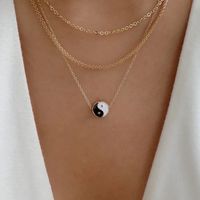 Fashion Tai Chi Gossip Pendant Necklace Simple Retro Thick Chain Multi-layer Alloy Necklace main image 1