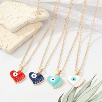 Fashion Alloy Drip Oil Color Eyes Wings Heart Necklace Peach Heart Devil Eye Necklace main image 1