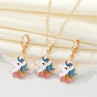 European Jewelry Cute Colorful Glitter Unicorn Necklace Earrings Women main image 1