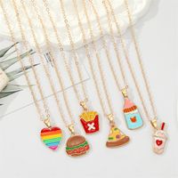 Korean Creative Personality Alloy Dripping Oil French Fries Pizza Food Pendant Necklace main image 1