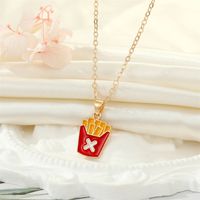 Korean Creative Personality Alloy Dripping Oil French Fries Pizza Food Pendant Necklace main image 4