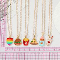 Korean Creative Personality Alloy Dripping Oil French Fries Pizza Food Pendant Necklace main image 6