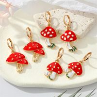 Cute Metal Dripping Oil Pearl Contrast Color Red Mushroom Earrings main image 1