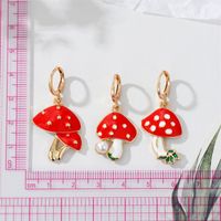 Cute Metal Dripping Oil Pearl Contrast Color Red Mushroom Earrings main image 3