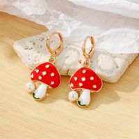 Cute Metal Dripping Oil Pearl Contrast Color Red Mushroom Earrings main image 4