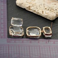 Simple Geometric Square Crystal Transparent Glass Large Earrings main image 3