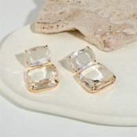 Simple Geometric Square Crystal Transparent Glass Large Earrings main image 5