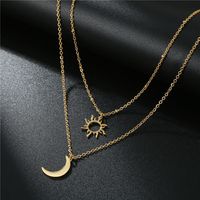 Fashion Simple Stainless Steel Sun Moon Multilayer Inlaid Zircon Necklace main image 1