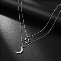 Fashion Simple Stainless Steel Sun Moon Multilayer Inlaid Zircon Necklace main image 3
