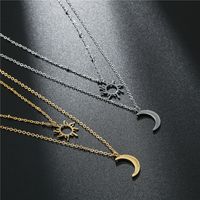 Fashion Simple Stainless Steel Sun Moon Multilayer Inlaid Zircon Necklace main image 4