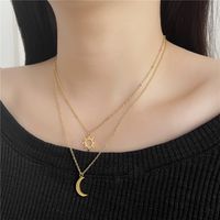 Fashion Simple Stainless Steel Sun Moon Multilayer Inlaid Zircon Necklace main image 5