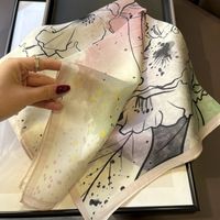 Spring And Autumn Thin Ink Painting Splashing Ink Epiphyllum Twill Silk Square Scarf main image 4