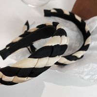 Fashion Black Apricot Contrast Color Braided Soft Hairband main image 5