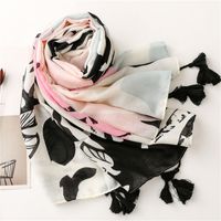 Wholesale Tropical Plant Flower Printing Cotton And Linen Beach Towel Long Hanging Tassel Shawl main image 4