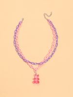 Pink Cute Bear Contrast Color Double-layer Acrylic Necklace sku image 1