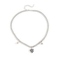 Simple Geometric Black And White Checkerboard Heart Alloy Necklace sku image 1