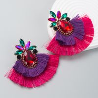 Fashion Bohemian Alloy Inlaid Color Rhinestone Double-layer Tassel Earrings sku image 1