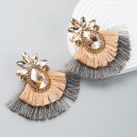 Fashion Bohemian Alloy Inlaid Color Rhinestone Double-layer Tassel Earrings sku image 4