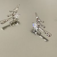 Water Drops Flow Metal Square Zircon Silver Stud Earrings sku image 1
