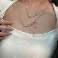 Simple Transparent Bead Necklace Fashion Double-layer Alloy Clavicle Chain Bracelet Earrings Set sku image 4
