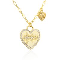 Fashion Heart-shaped Pendant Copper Gold-plated Heartbeat Inlaid Zirconium Necklace sku image 1