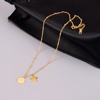 Simple Clavicle Chain Five-pointed Star Fashion Double Pendant Titamium Steel Necklace sku image 1