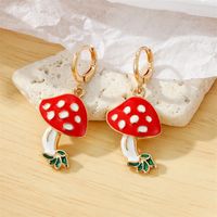 Cute Metal Dripping Oil Pearl Contrast Color Red Mushroom Earrings sku image 3