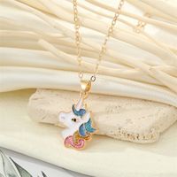 European Jewelry Cute Colorful Glitter Unicorn Necklace Earrings Women sku image 1