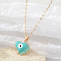 Fashion Alloy Drip Oil Color Eyes Wings Heart Necklace Peach Heart Devil Eye Necklace sku image 2