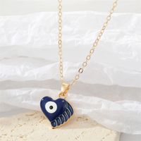 Fashion Alloy Drip Oil Color Eyes Wings Heart Necklace Peach Heart Devil Eye Necklace sku image 3
