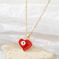 Fashion Alloy Drip Oil Color Eyes Wings Heart Necklace Peach Heart Devil Eye Necklace sku image 4