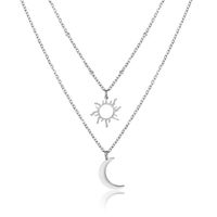 Fashion Simple Stainless Steel Sun Moon Multilayer Inlaid Zircon Necklace sku image 1