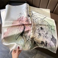 Spring And Autumn Thin Ink Painting Splashing Ink Epiphyllum Twill Silk Square Scarf sku image 1