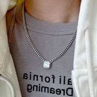 Korean Diamond-encrusted Square Necklace Female Light Luxury Copper Collarbone Chain main image 3