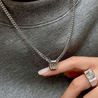 Korean Diamond-encrusted Square Necklace Female Light Luxury Copper Collarbone Chain main image 5