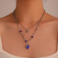 Klein Blue Double Layered Heart Collarbone Chain Hip-hop Multi-layer Necklace main image 1
