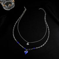 Klein Blue Double Layered Heart Collarbone Chain Hip-hop Multi-layer Necklace main image 3