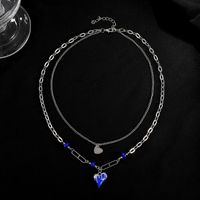 Klein Blue Double Layered Heart Collarbone Chain Hip-hop Multi-layer Necklace main image 5