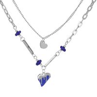 Klein Blue Double Layered Heart Collarbone Chain Hip-hop Multi-layer Necklace main image 6