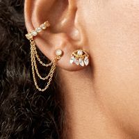 European And American Simple Autumn And Winter Ear Clips With Chain Diamond Earrings main image 2