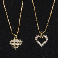 Fashion Copper Gold-plated Zircon Hollow Heart-shaped Pendant Necklace Female main image 1
