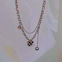 Korean Ins Style Black And White Checkerboard Bear Pendant Double Necklace main image 5